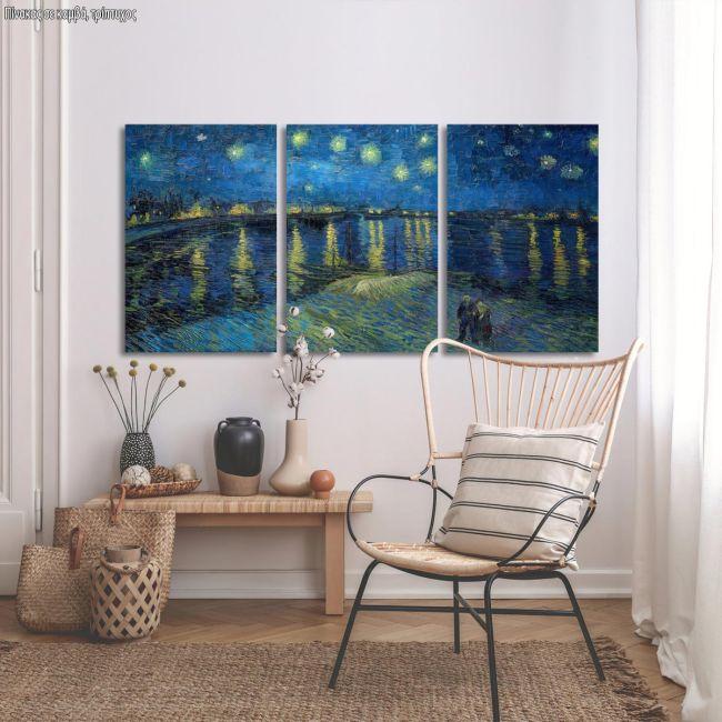 Canvas print Starry night over the Rhone, Vincent van Gogh,3 panels panoramic
