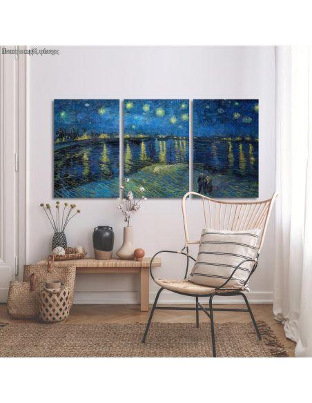 Πίνακας σε καμβά Starry night over the Rhone, Vincent van Gogh, τρίπτυχος πανοραμικός
