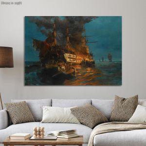 Canvas print Burning Turkish frigate, Volanakis