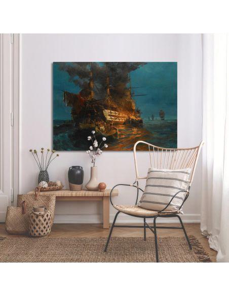 Canvas print Burning Turkish frigate, Volanakis
