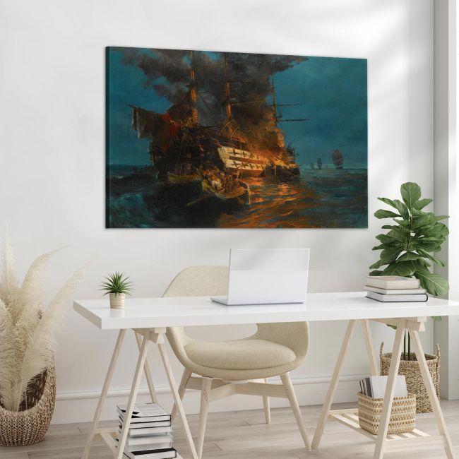 Canvas print Burning Turkish frigate, Volanakis