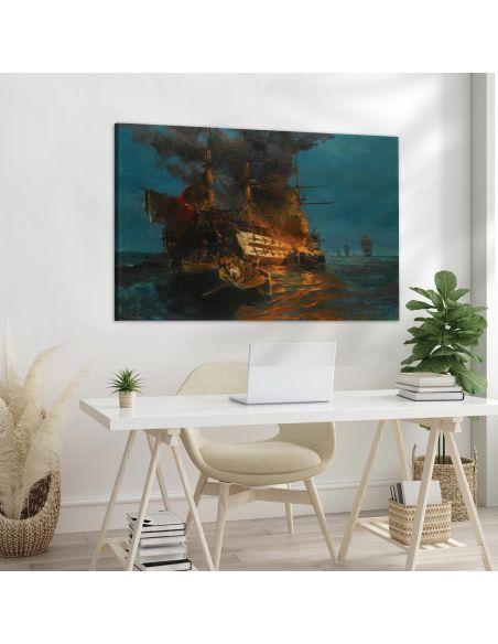 Canvas print Burning Turkish frigate, Volanakis