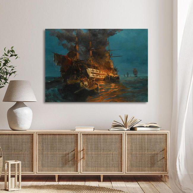 Canvas print Burning Turkish frigate, Volanakis