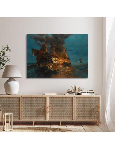 Canvas print Burning Turkish frigate, Volanakis