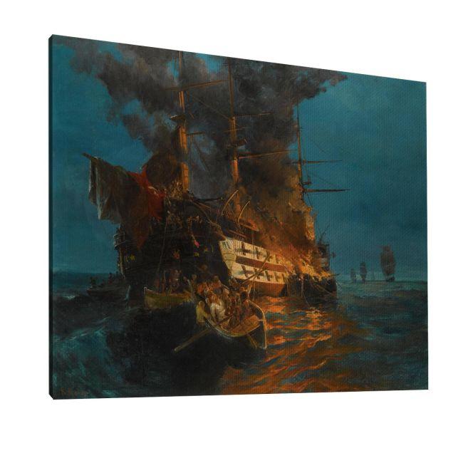 Canvas print Burning Turkish frigate, Volanakis