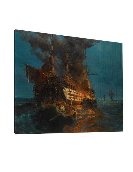 Canvas print Burning Turkish frigate, Volanakis