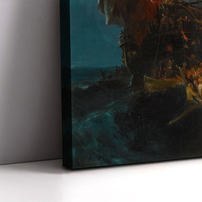 Canvas print Burning Turkish frigate, Volanakis