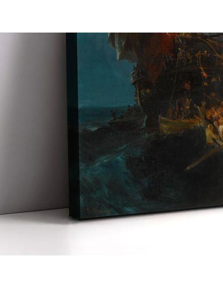 Canvas print Burning Turkish frigate, Volanakis