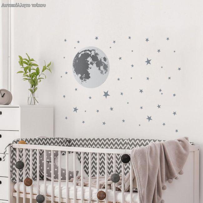 Kids sticker, Moon and stars