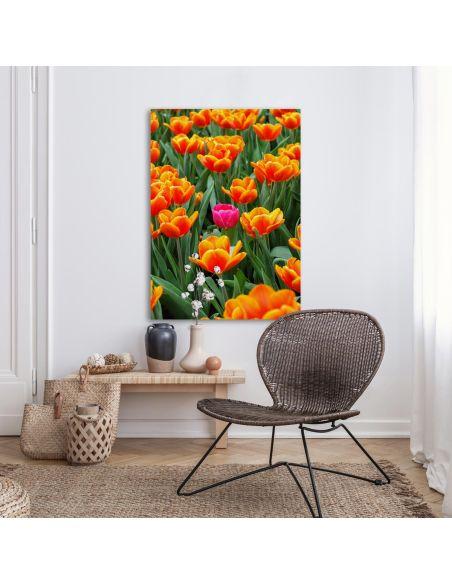Canvas print Pink tulip between orange