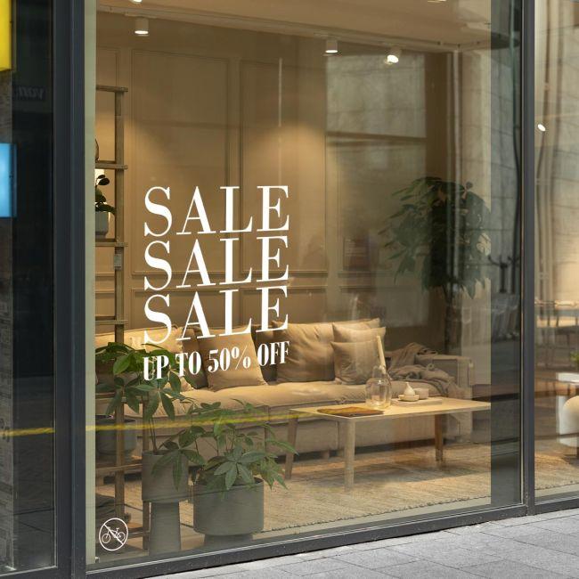 Αυτοκόλλητο εκπτώσεων Sale up to, art1