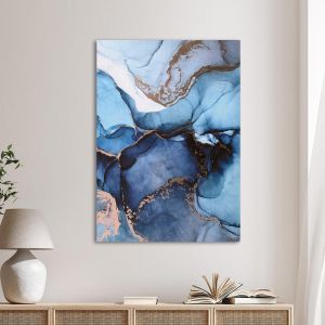 Canvas print Gold lines in blue marble