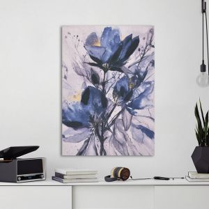 Canvas print, Blue flowers gold details I