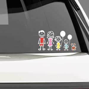 Αυτοκόλλητο αυτοκινήτου οικογένεια, μπαμπάς, μαμά, παιδιά, ζωάκια, με χρώματα