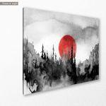Canvas print Black forest, red sun watercolour