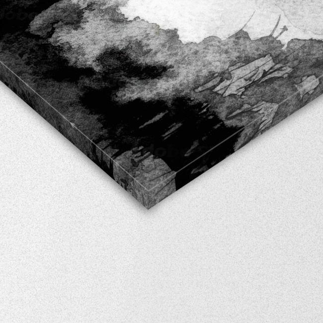 Πίνακας σε καμβά Black forest, red sun watercolour