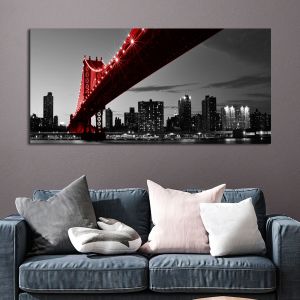 Canvas print Red Manhattan bridge, panoramic