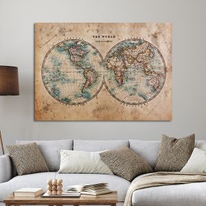 Canvas print Old world map in hemispheres