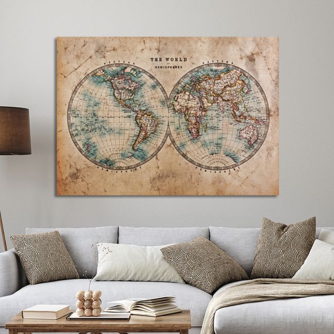 Πίνακας σε καμβά Old world map in hemispheres