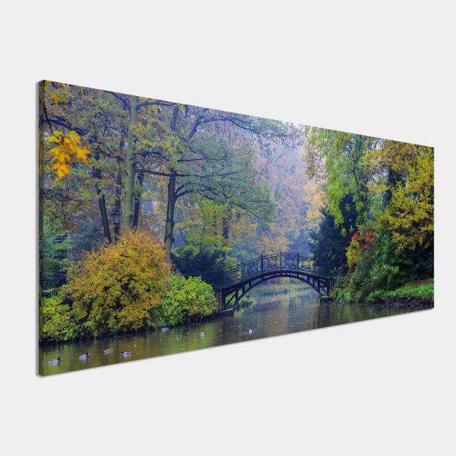 Canvas print Autumn misty park, panoramic