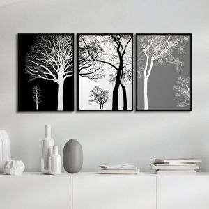 Trees grayscale, three panels poster