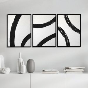 Abstract curved lines three panels αφίσα κάδρο τρίπτυχο  Αφίσα πόστερ με μαύρη κορνίζα