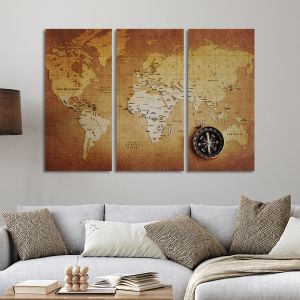 Πίνακας σε καμβά Παγκόσμιος χάρτης, τρίπτυχος