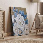 Canvas print, White flowers, blue leaves