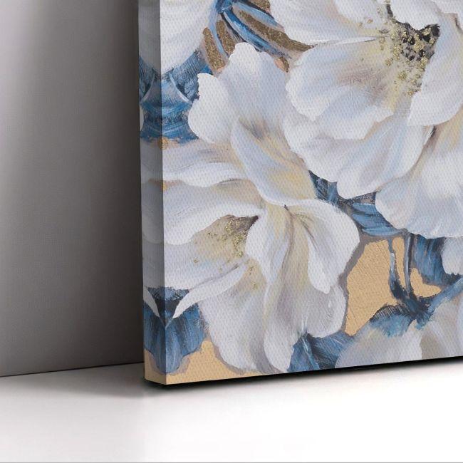 Canvas print, White flowers, blue leaves