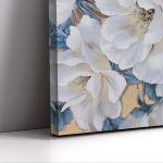 Canvas print, White flowers, blue leaves