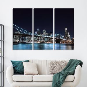 Canvas print Brooklyn bridge dark blue,3 panels
