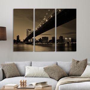 Canvas print Manhattan bridge sepia,3 panels