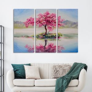 Πίνακας σε καμβά Oriental cherry tree, τρίπτυχος