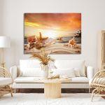 Canvas print , Summer beach with starfish and shells