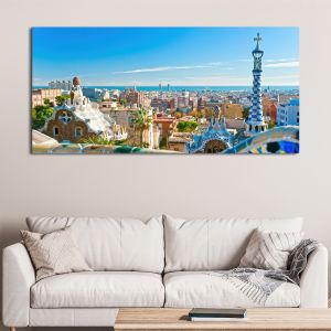 Canvas print View from park Güell, Barcelona panoramic, panoramic