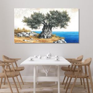 Canvas print Olive tree at sea, panoramic