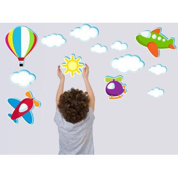 Αυτοκόλλητα τοίχου παιδικά αεροπλάνα αερόστατα & σύννεφα, Ιπτάμενη συλλογή