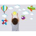 Kids wall stickers Airplanes, hot air balloons, clouds