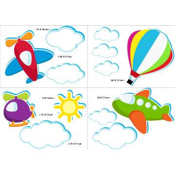Kids wall stickers Airplanes, hot air balloons, clouds 2