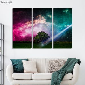 Canvas print Trees, grass, clouds,3 panels