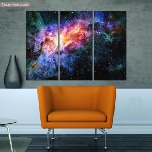 Πίνακας σε καμβά Προσφορά, τρίπτυχος 100x70 cm Nebula and galaxy