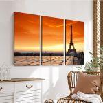 Πίνακας σε καμβά Eiffel sunset, τρίπτυχος