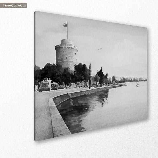 Πίνακας σε καμβά Θεσσαλονίκη watercolors grayscale