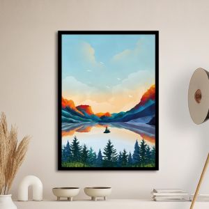 Watercolor mountain scenery αφίσα κάδρο  Αφίσα πόστερ με μαύρη κορνίζα