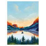 Watercolor mountain scenery, Poster