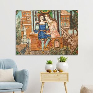 Πίνακας ζωγραφικής Ερωτόκριτος χαιρετών την Αρετούσα Θεόφιλος Καμβάς τελαρωμένος