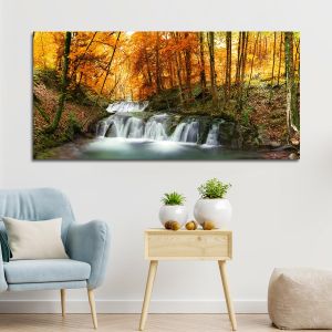 Canvas print Forest waterfall, panoramic