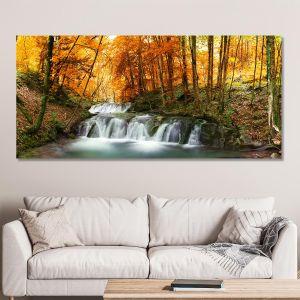 Πίνακας σε καμβά Forest waterfall πανοραμικός Καμβάς τελαρωμένος Όψη 1 2