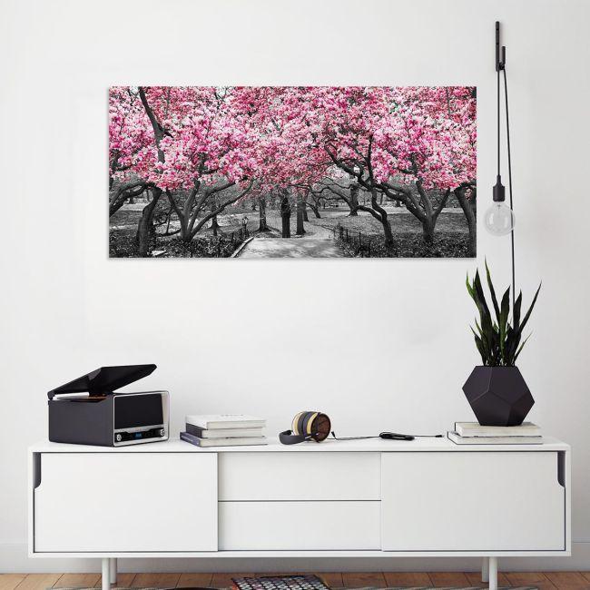 Canvas print Pink blossom central park, panoramic