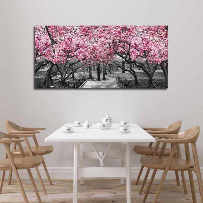 Canvas print Pink blossom central park, panoramic